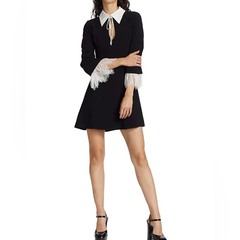 Cinq à Sept Savina Black Dress with Ivory Lace Accents 12 NWT
